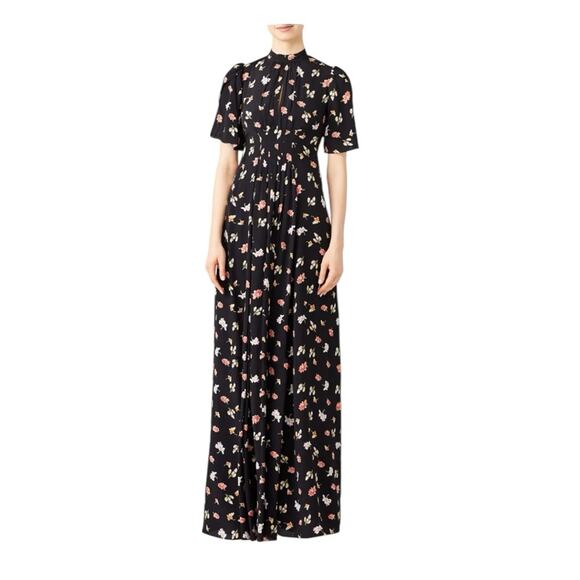 byTiMo Black Floral Maxi Short Sleeve Dress XS Feminine Vintage Style - Picture 2 of 7